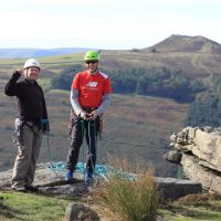 Chris and Andy storming the crag (Dave Dillon)