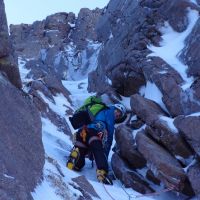 Steve Graham on P1 of The Grooved Rib III,4 at Sneachda (Andy Stratford)
