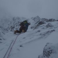 Stevie Graham on P1 of Number 2 Gully Buttress (III), Ben Nevis (Andy Stratford)