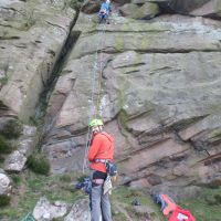Andy happily belaying James on Jeffcoat's Buttress (Dave Shotton)
