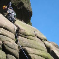 Jo Cowley above the crux of Prow Cracks (Roger Dyke)
