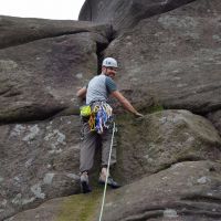Ryan on his first gritstone lead - the excellent Boomerang (VD) (Daniel O'Brien)