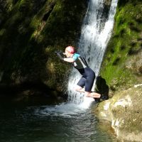 Midge takes the plunge into Janet's Foss (Dave Wylie)