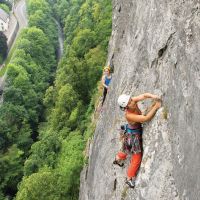 Highly Commended - Rebecca Ting belayed by  Gareth Williams on pitch 2 of Delicatessen, High Tor (Paul Evans)