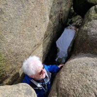 Dave swallowed by the Crowden Chimney (Caroline Gay)