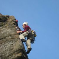 On the arete of Chequers Buttress (Roger Dyke)