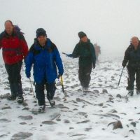 Andy, Brian, Trish, Kath and Roger arriving on Maol Chean Dearg summit (Sean Kelly)