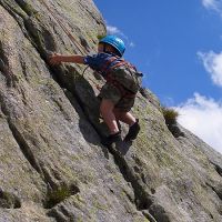Owen Mapleson climbing in the Albigna area on the Vicosoprano meet (Peter Walker)