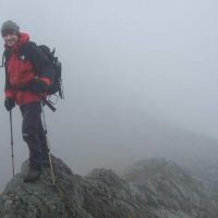 Dave Lygate on a misty but empty Striding Edge (Brian Street)