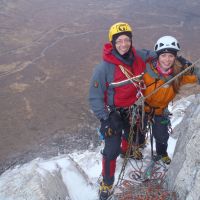 Andy S & Tina Rupnik at the top of North Buttress on a glorious winters day (Zac Poulton)