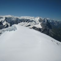 Stunning views from Wetterhorn summit (3,692m) towards the Eiger (Steve Graham)