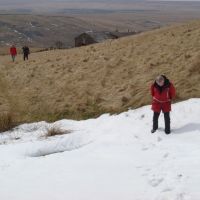 Contemplating mini snowfield approaching Trough Edge End (Dave Shotton)