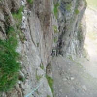 Andy starting the crux traverse on Great-Bow Combination, Cloggy (Colin Maddison)