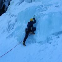 Gareth starts the Rjukan ice climbing for 2013 (Lucie Williams)