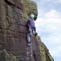Andy leading Route 2 at Wimberry Rocks (Dave Wylie)
