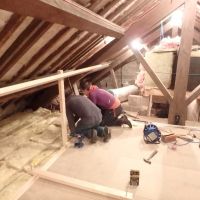 Andy & Laura fitting handrails & kickboards in the loft (Dave Shotton)
