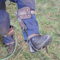 The new style in crampons? No, tree climbing spurs! (Dave Shotton)