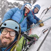 Andy, Steve and David on belay Comb Gully Buttress, Icicle Variation V,5