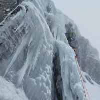 Stevie on the less steep part of the Icicle - IT GOT STEEPER! (Andy Stratford)