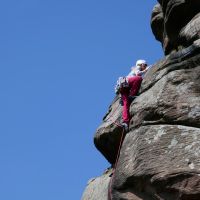 Catherine leading "Left-Hand Route" (Dave Wylie)