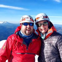 Greg and Emily on Cayambe summit 5790m at 7am. 7 hrs to reach to summit. (Andy Stratford)