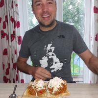 Stuart concocts a low cal breakfast lasagne of toast, butter, last nights cold bolognese, cheese and coleslaw! (Andy Stratford)