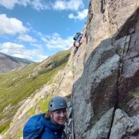 Sean questing leftwards on the P2 Lazarus traverse (Andy Stratford)