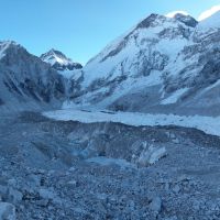Mountain Landscape 3rd - Everest Base Camp and a dozen trekkers on the Khumbu Glacier