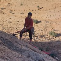 Jared belayed on Eflodne, fantastic north facing shady desert crag