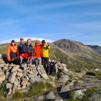 Lucie, Lewis, Gareth, Henry, Andy S and Andy L on the summit of The Devils Point (day 2)