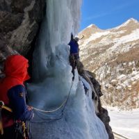 Luke considering the 3rd pitch Antares WI4 (Stuart Hurworth)