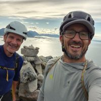 Liam and Andy after soloing RocknRoll Ridge at Rorvika.