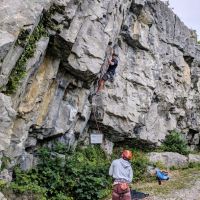Frankie fighting for the 4th bolt on Cave and Crag, 7a (Daniel O'Brien)