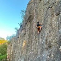 Dan hiding from the sun by hanging around on an unprintable route at Masson (Frankie Jackson)